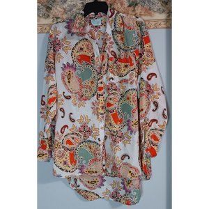 True Destination Large Paisley Colorful Travel Beach Tunic Button Down Shirt